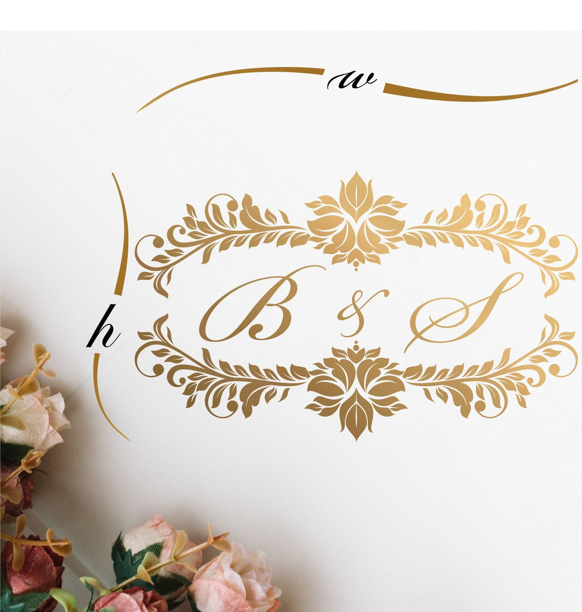 Damask Garland Initials Dance Floor Decal for Wedding shown at a wedding reception