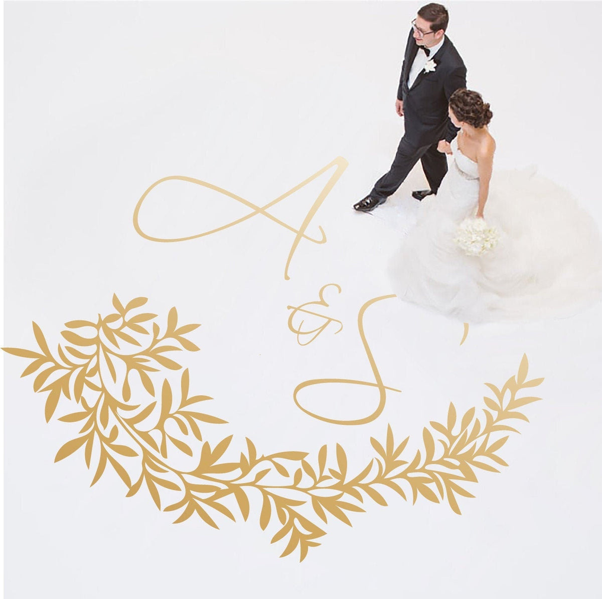 Lush Foliage Script Dance Floor Decal for Wedding shown at a wedding reception