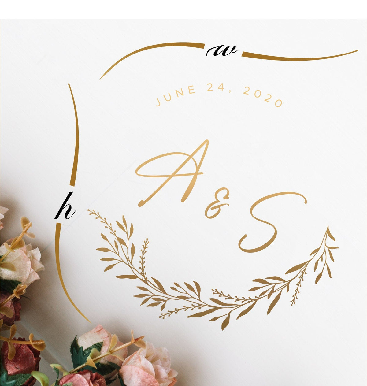 Botanical Crest Monogram Dance Floor Decal for Wedding shown at a wedding reception