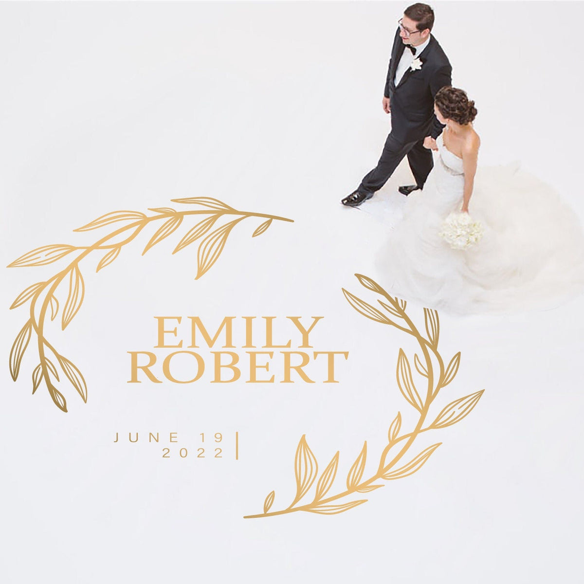 Leafy Wreath Dance Floor Decal for Wedding shown at a wedding reception