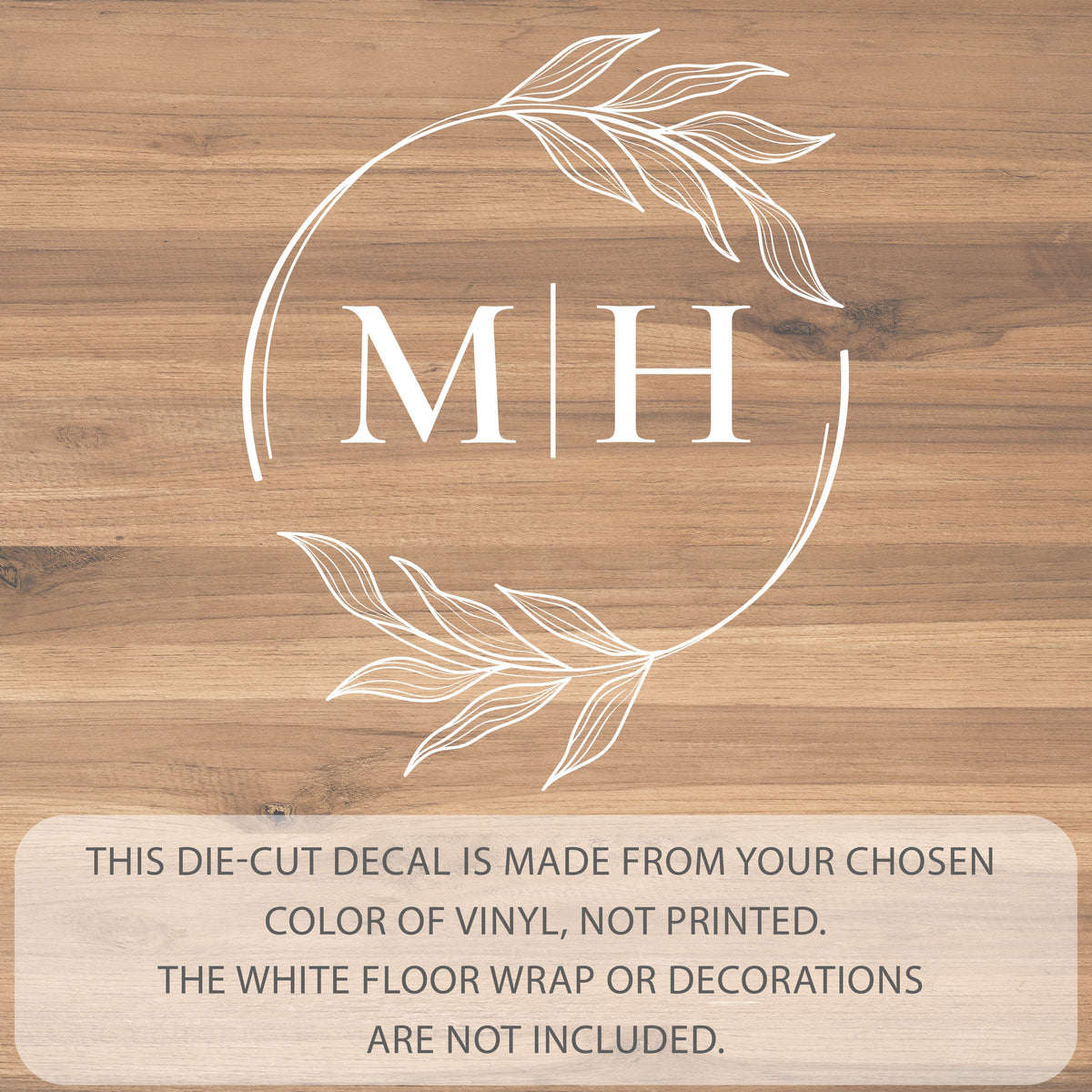 Fine Line Hoop Monogram Dance Floor Decal for Wedding shown at a wedding reception