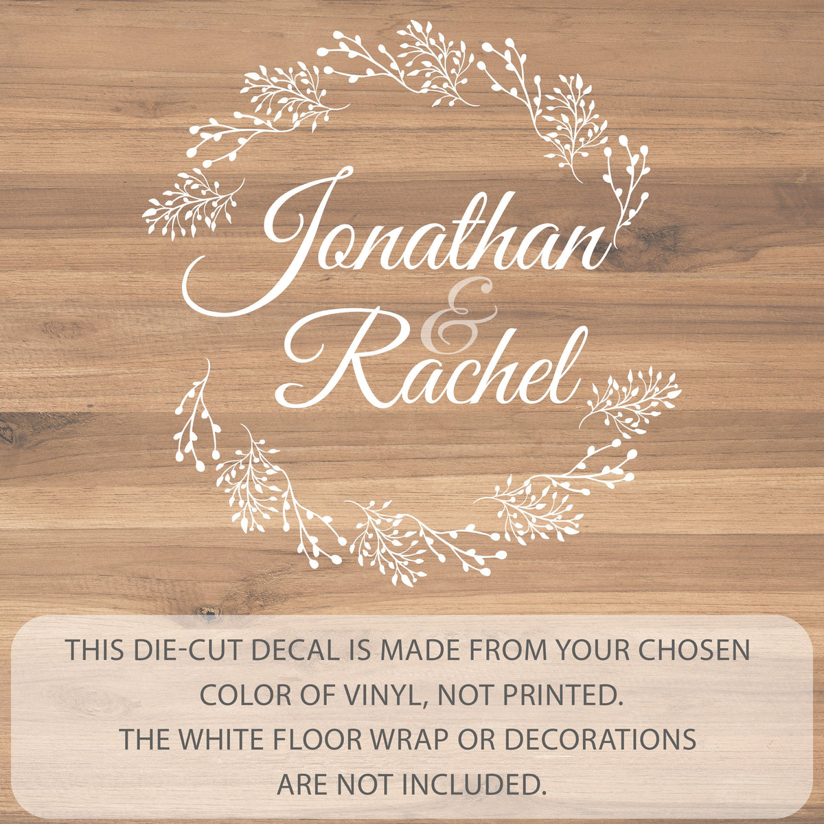 Budding Twig Wreath Dance Floor Decal for Wedding shown at a wedding reception
