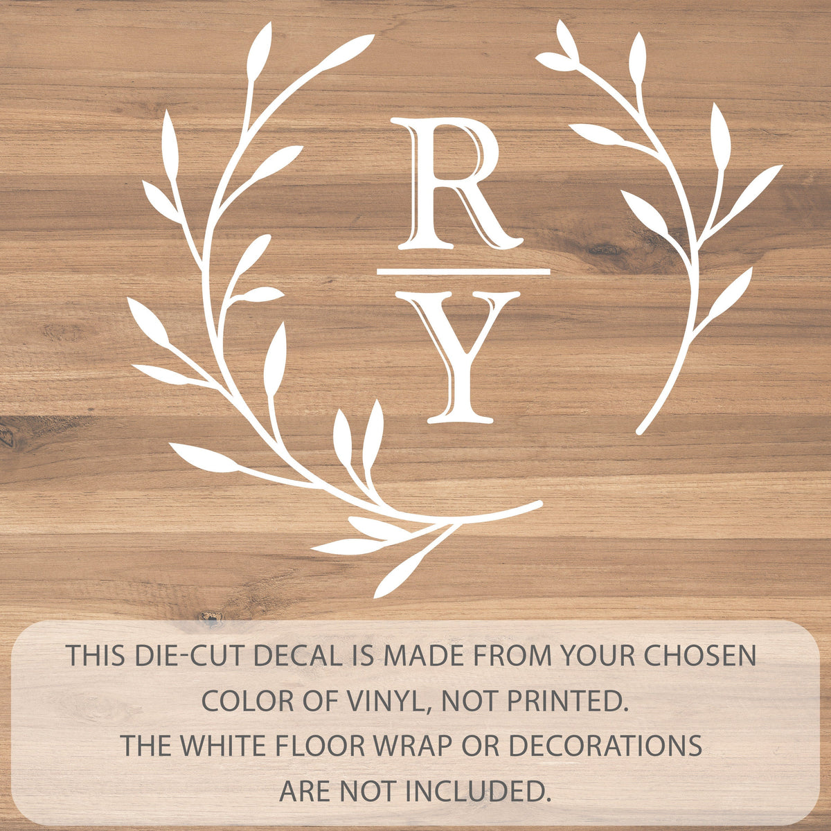 Divided Initials Wreath Dance Floor Decal for Wedding shown at a wedding reception