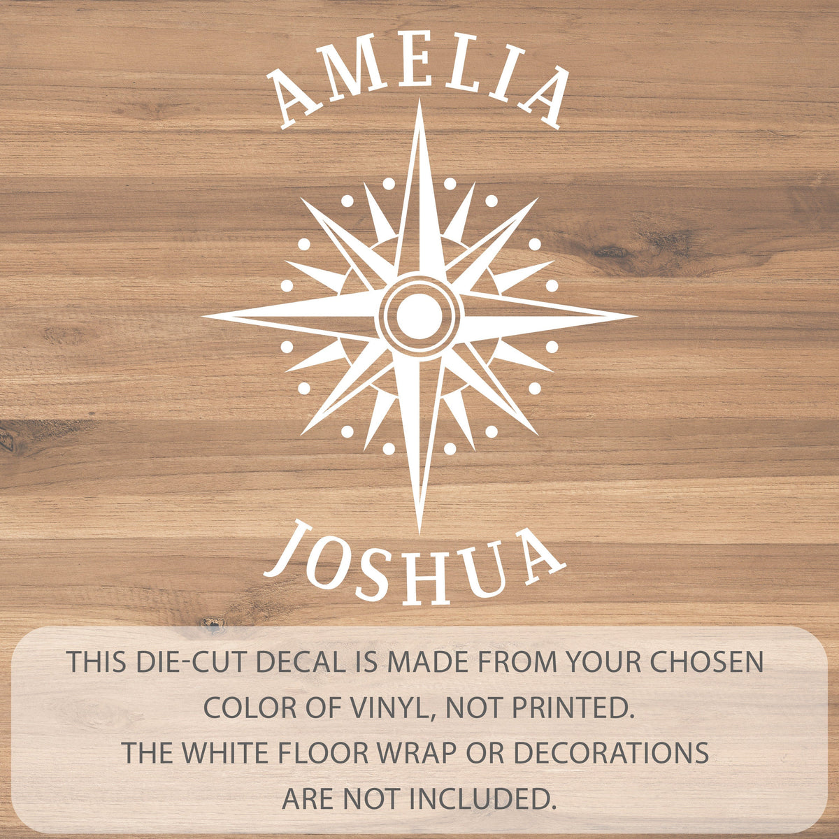 Compass Rose Names Dance Floor Decal for Wedding shown at a wedding reception