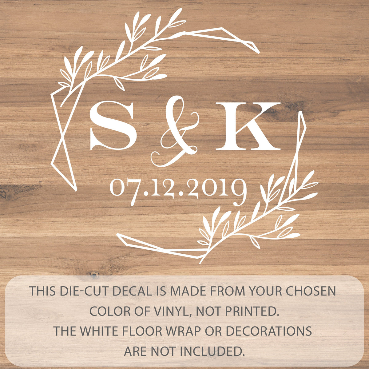 Geometric Greenery Dance Floor Decal for Wedding shown at a wedding reception