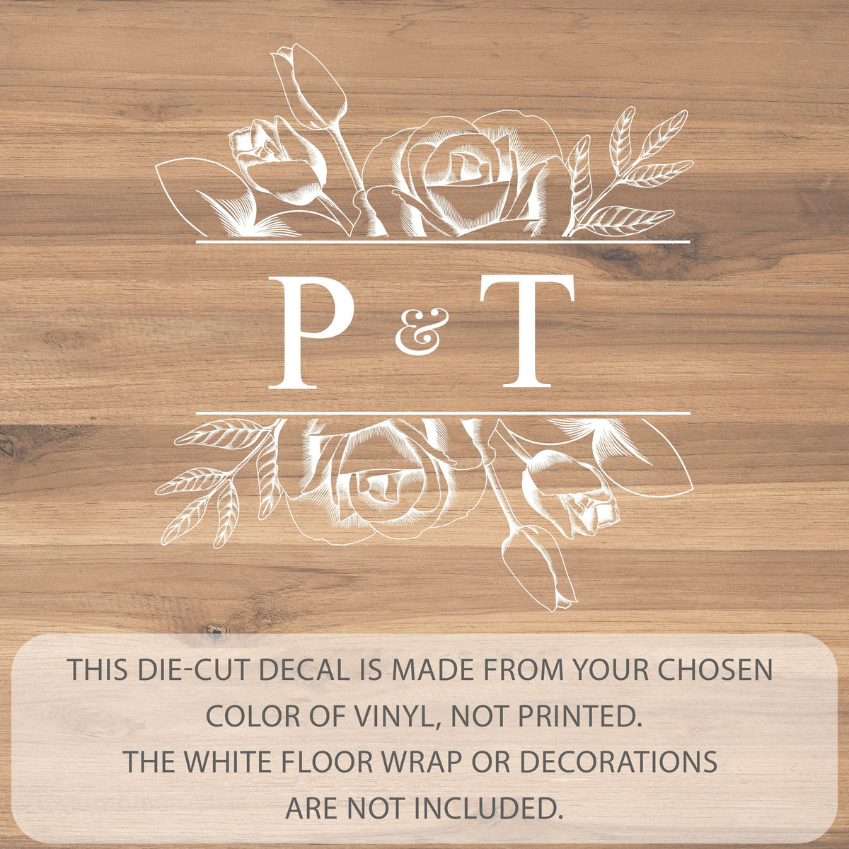 Etched Rose Garden Dance Floor Decal for Wedding shown at a wedding reception