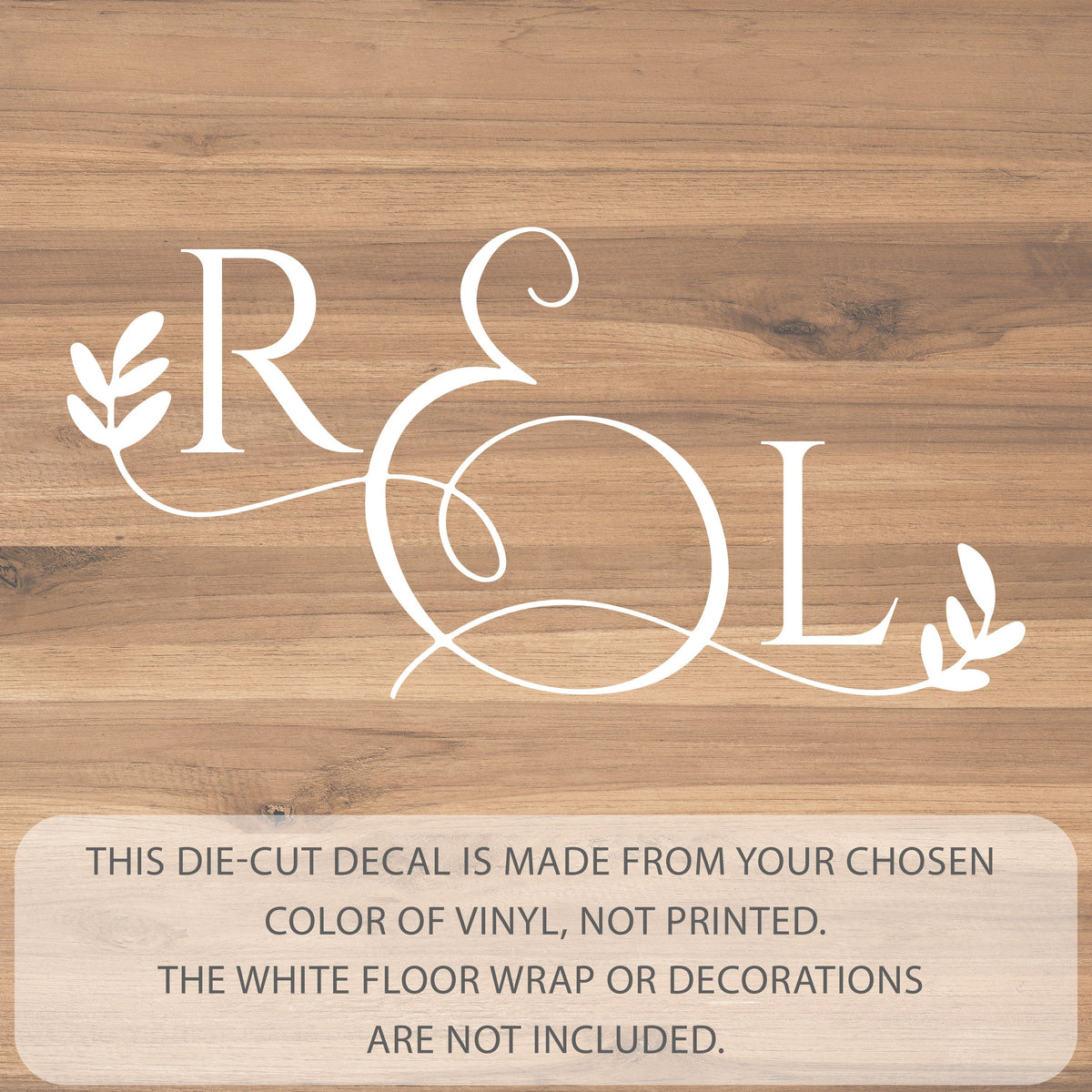 Swirl Ampersand Initials Dance Floor Decal for Wedding shown at a wedding reception
