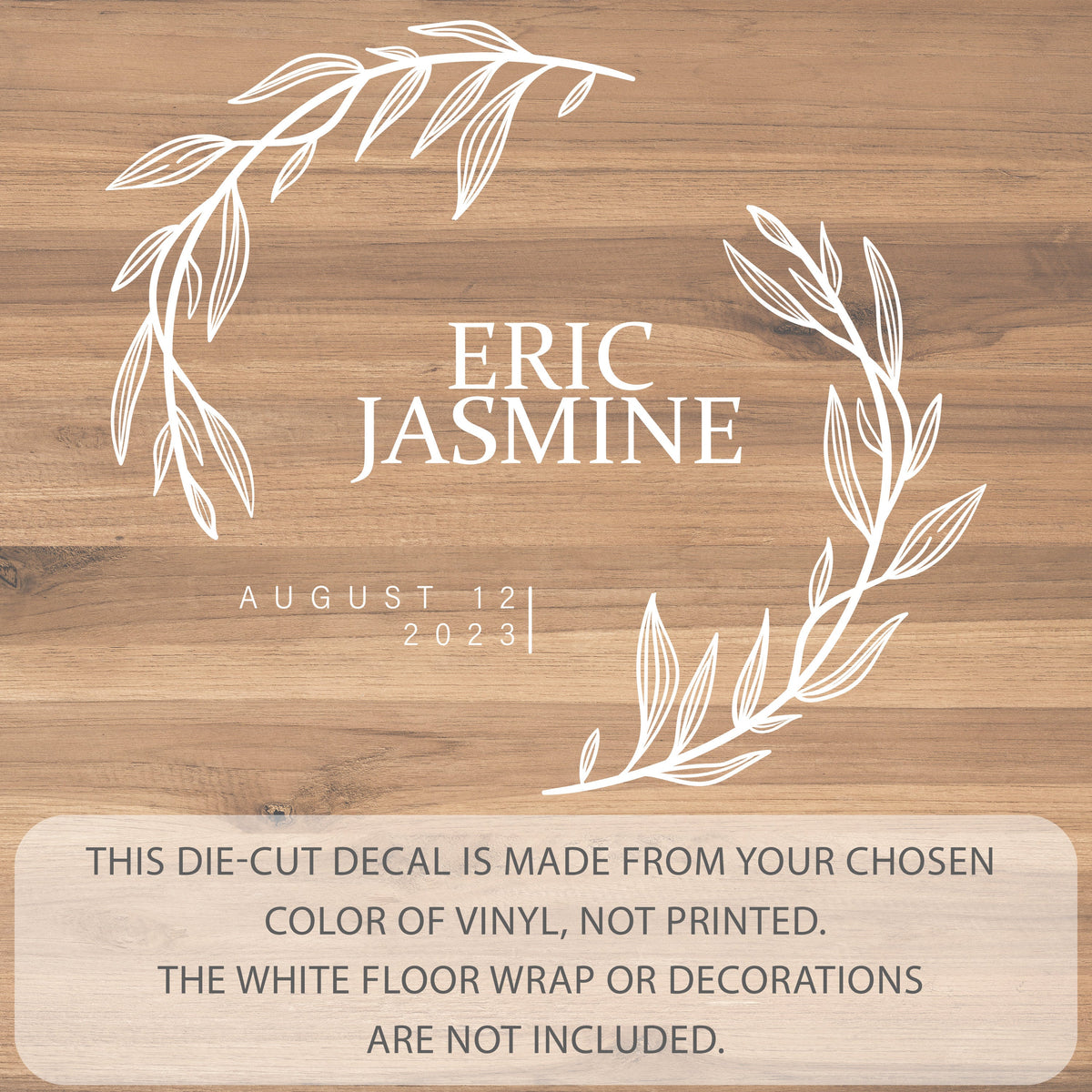 Leafy Wreath Dance Floor Decal for Wedding shown at a wedding reception