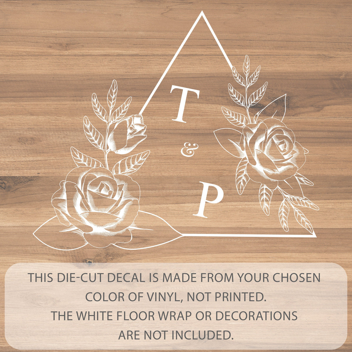 Triangle Rose Frame Dance Floor Decal for Wedding shown at a wedding reception