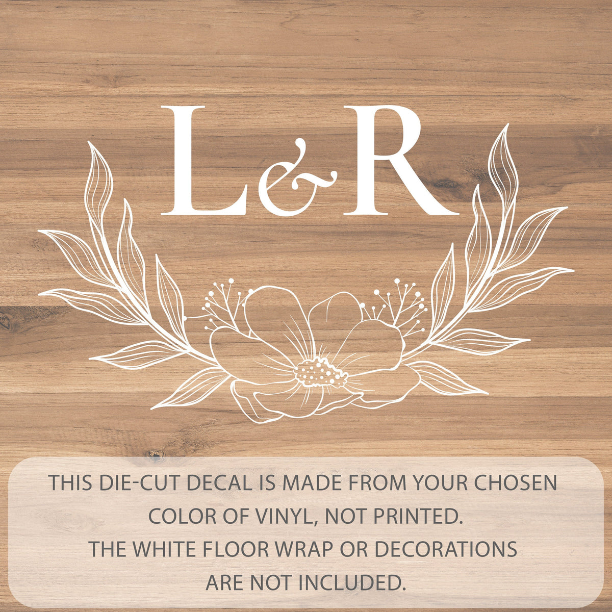 Floral Blossom Monogram Dance Floor Decal for Wedding shown at a wedding reception