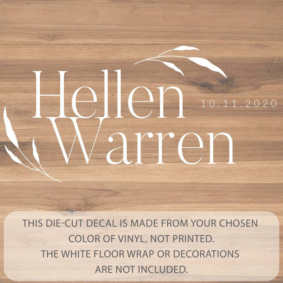 Modern Serif Names Dance Floor Decal for Wedding shown at a wedding reception
