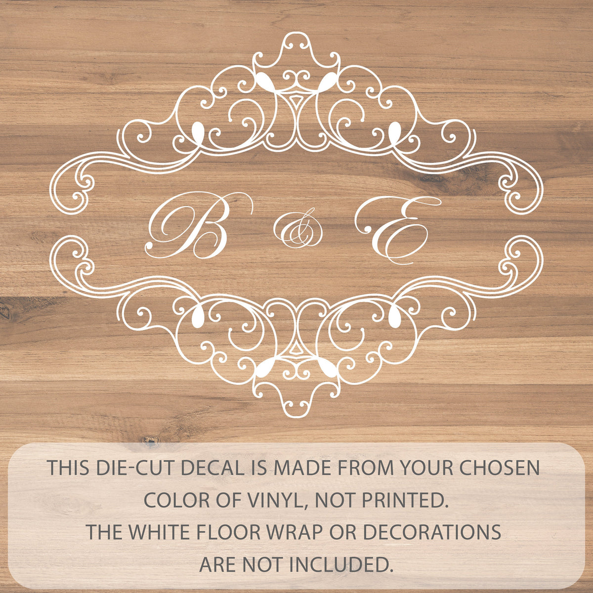 Ironwork Frame Monogram Dance Floor Decal for Wedding shown at a wedding reception