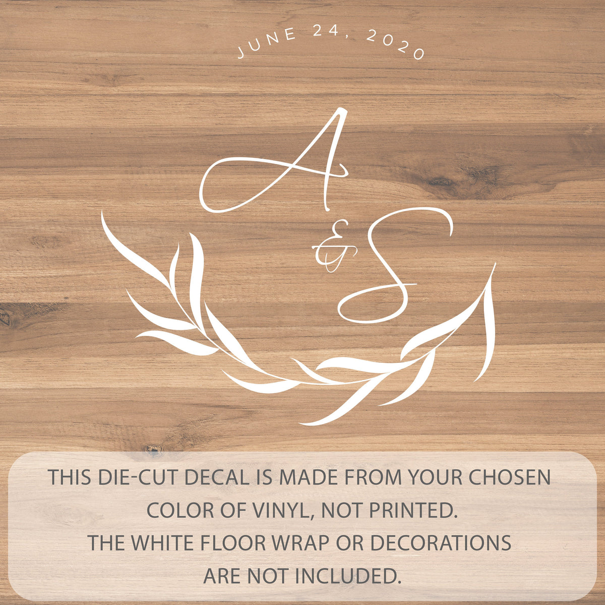 Calligraphy Script Dance Floor Decal for Wedding shown at a wedding reception