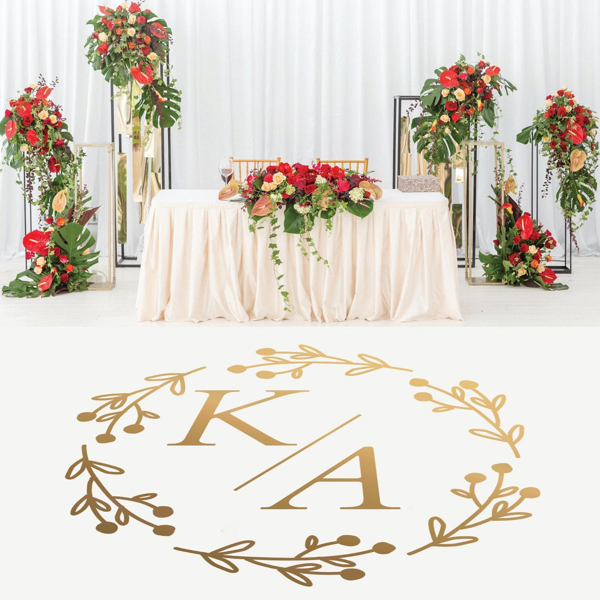 Berry Wreath Dance Floor Decal for Wedding shown at a wedding reception