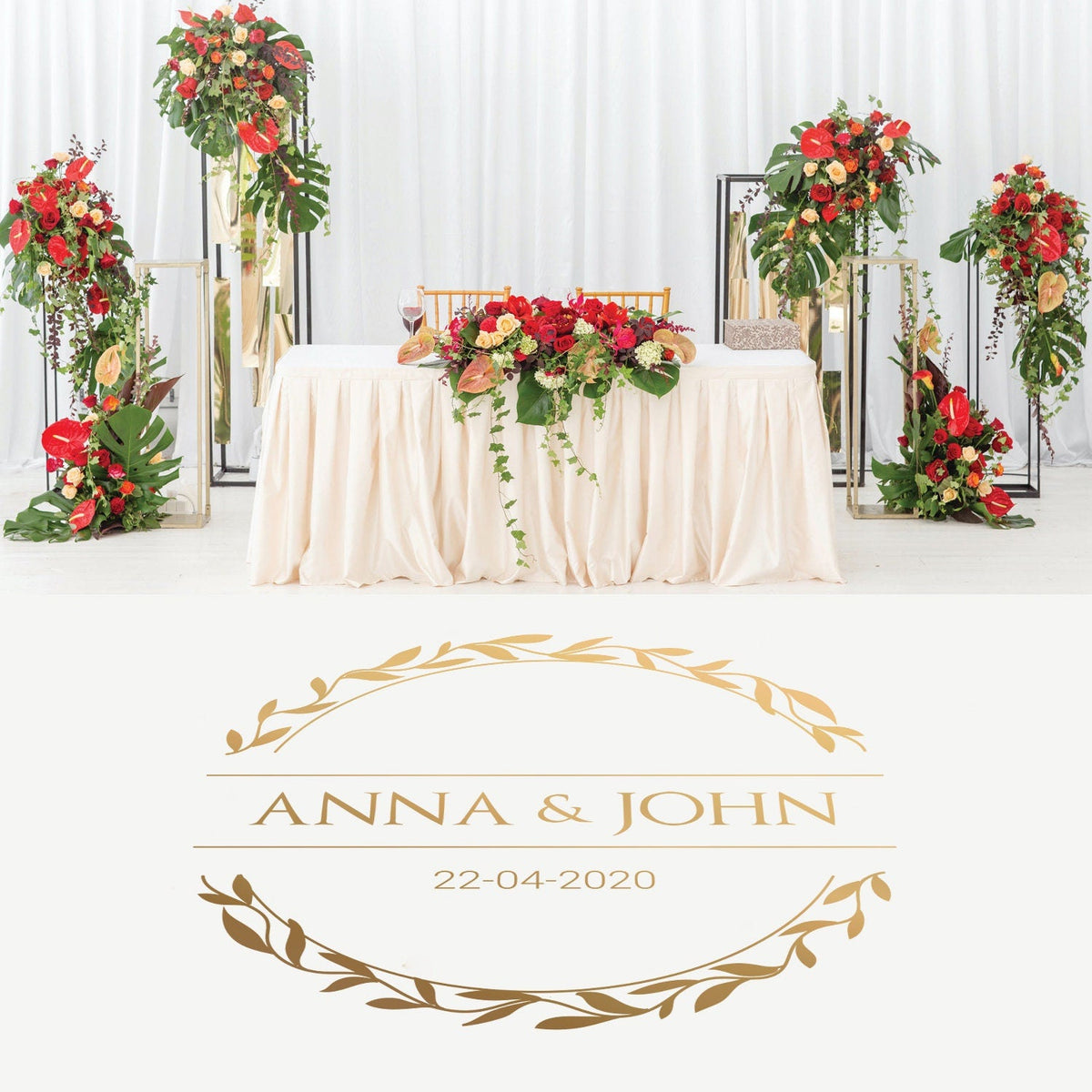 Vine Circle Banner Dance Floor Decal for Wedding shown at a wedding reception
