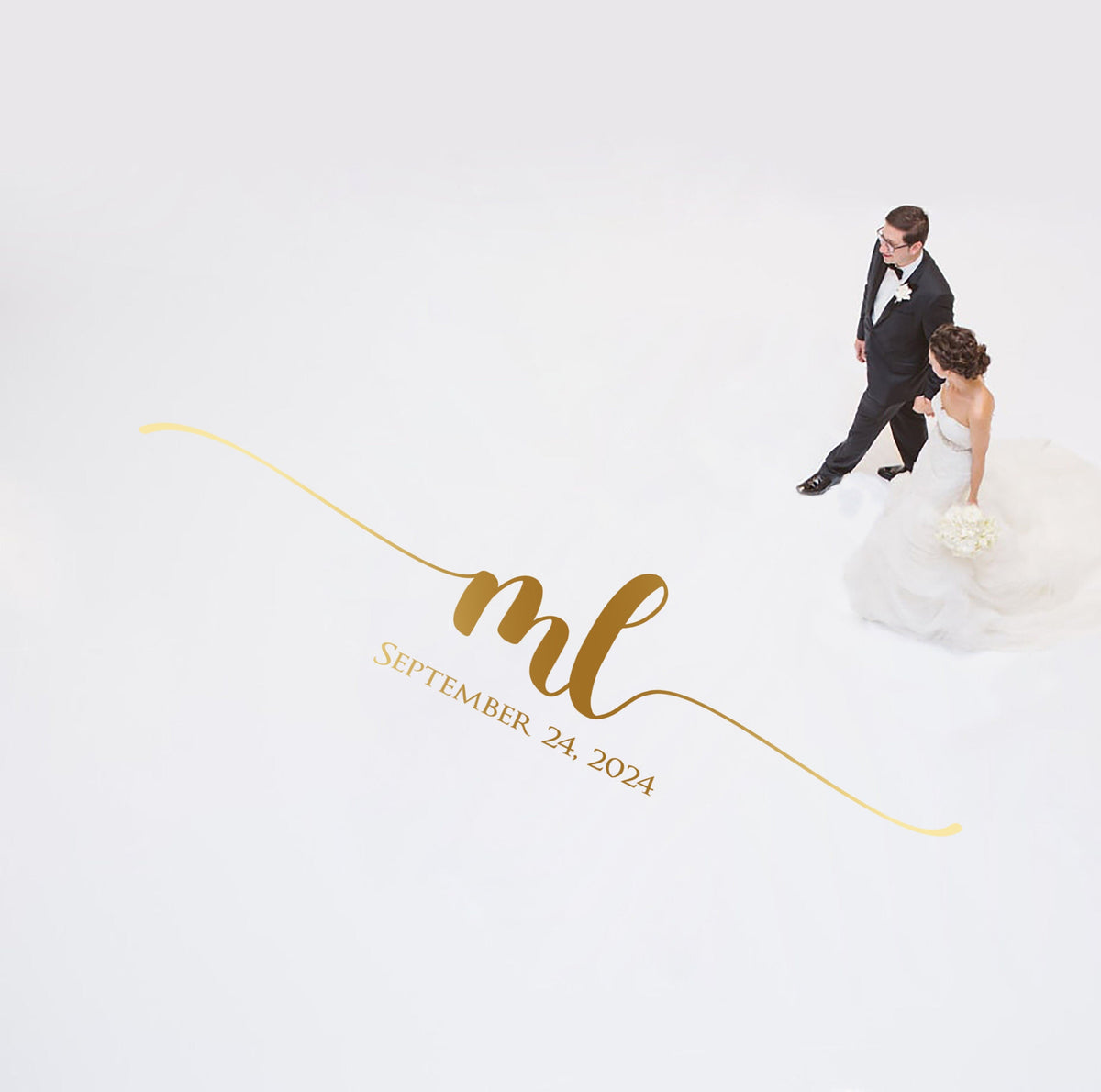 Lowercase Initials Dance Floor Decal for Wedding shown at a wedding reception