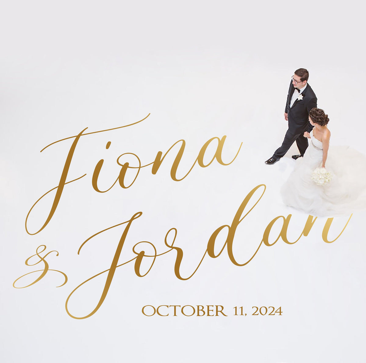 Diagonal Flow Names Dance Floor Decal for Wedding shown at a wedding reception