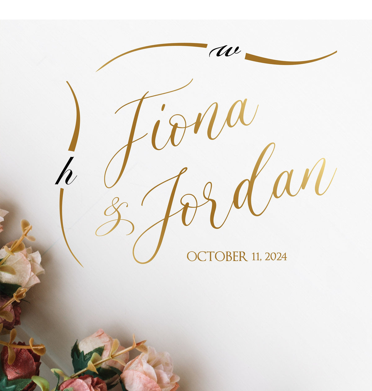 Diagonal Flow Names Dance Floor Decal for Wedding shown at a wedding reception