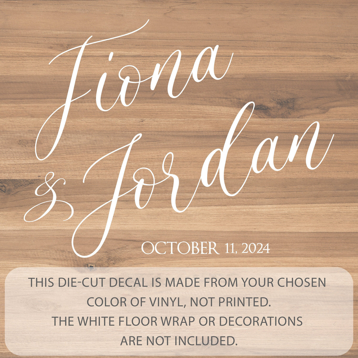 Diagonal Flow Names Dance Floor Decal for Wedding shown at a wedding reception