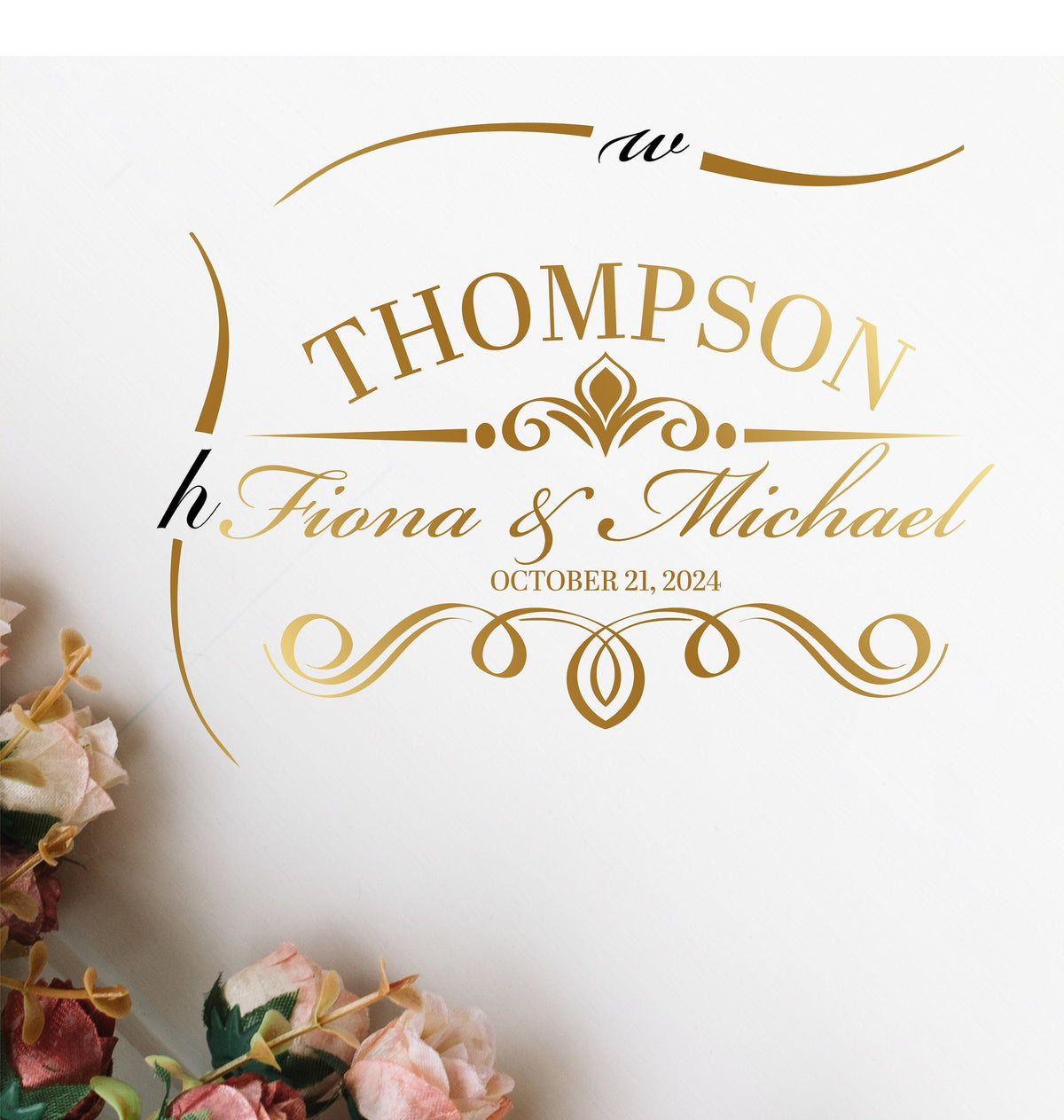 Family Name Crest Dance Floor Decal for Wedding shown at a wedding reception