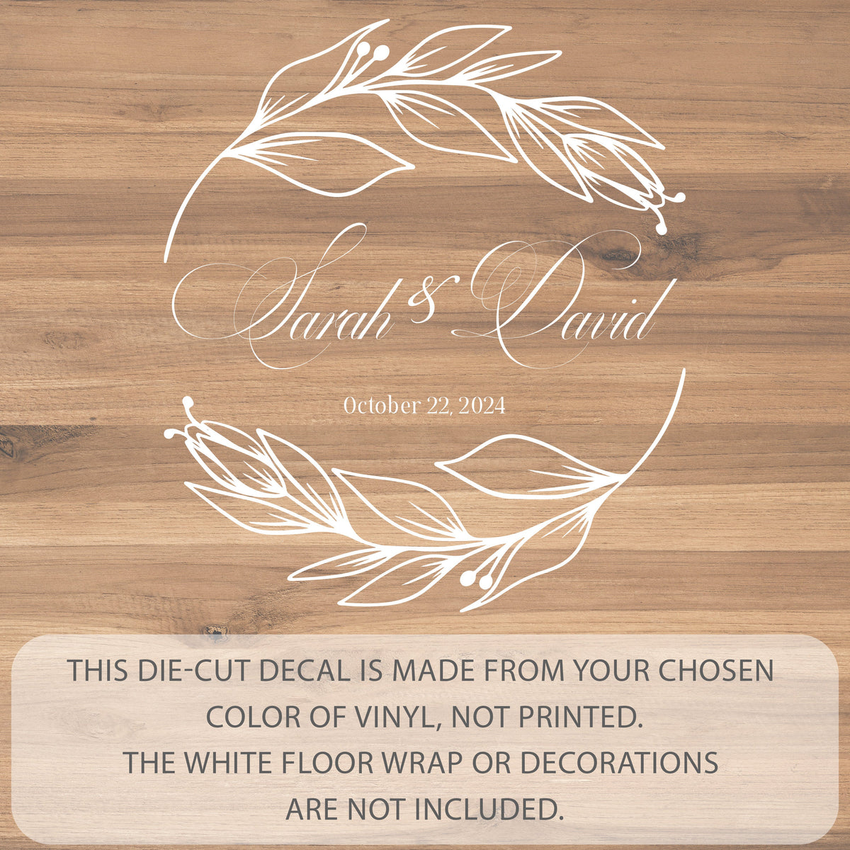 Copperplate Script Dance Floor Decal for Wedding shown at a wedding reception