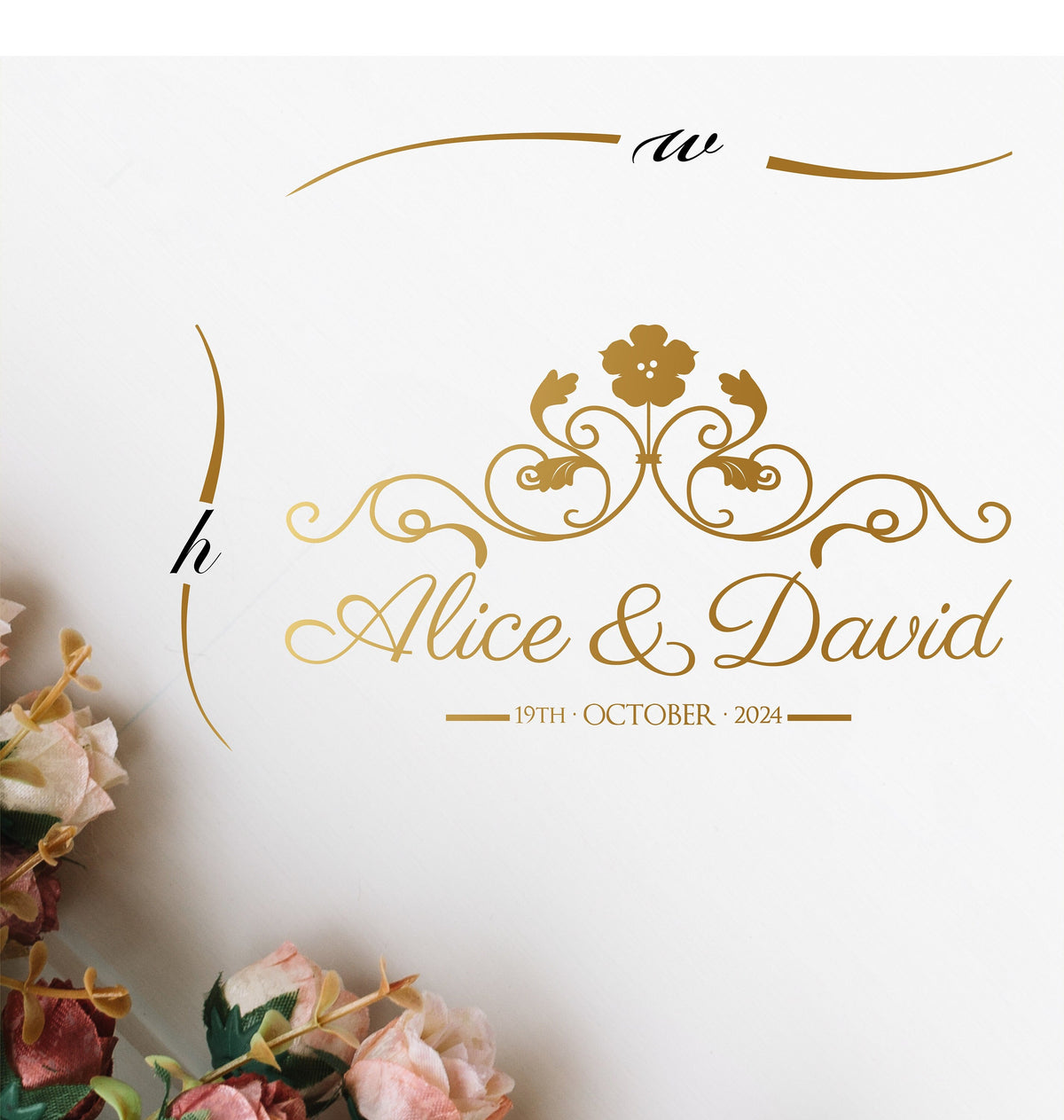 Blossom Crown Names Dance Floor Decal for Wedding shown at a wedding reception