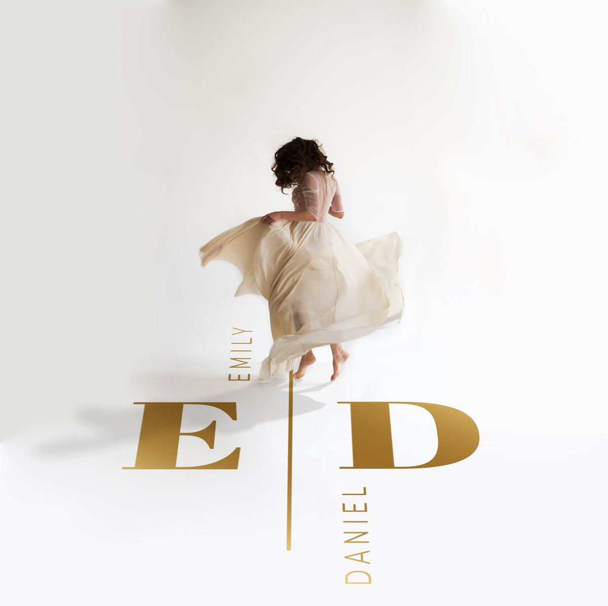 Vertical Divider Initials Dance Floor Decal for Wedding in gold on a white wedding dance floor