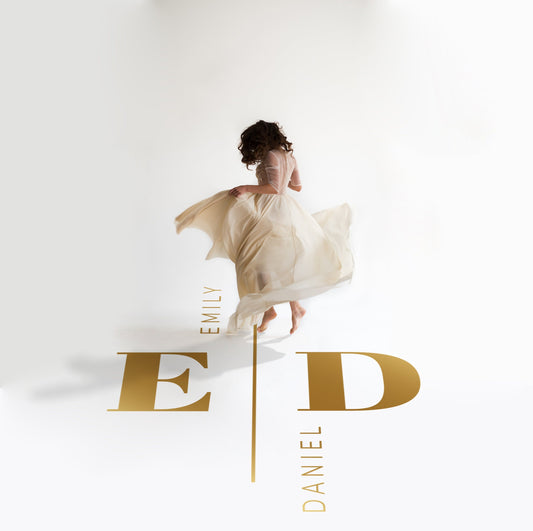 Vertical Divider Initials Dance Floor Decal for Wedding in gold on a white wedding dance floor