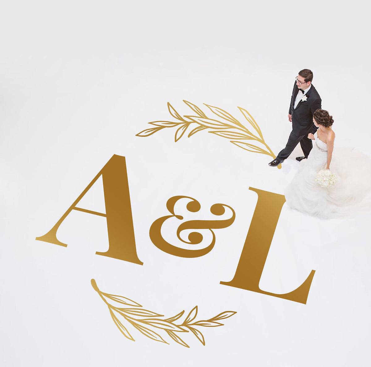 Bold Ampersand Initials Dance Floor Decal for Wedding shown at a wedding reception