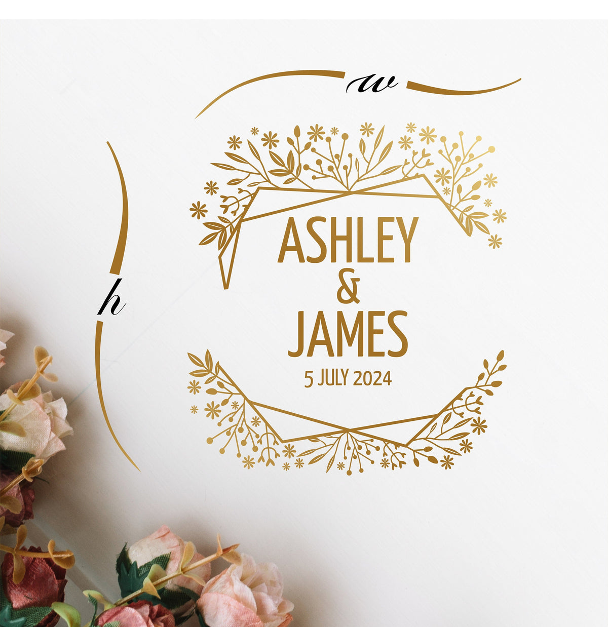 Wildflower Geo Crest Dance Floor Decal for Wedding shown at a wedding reception