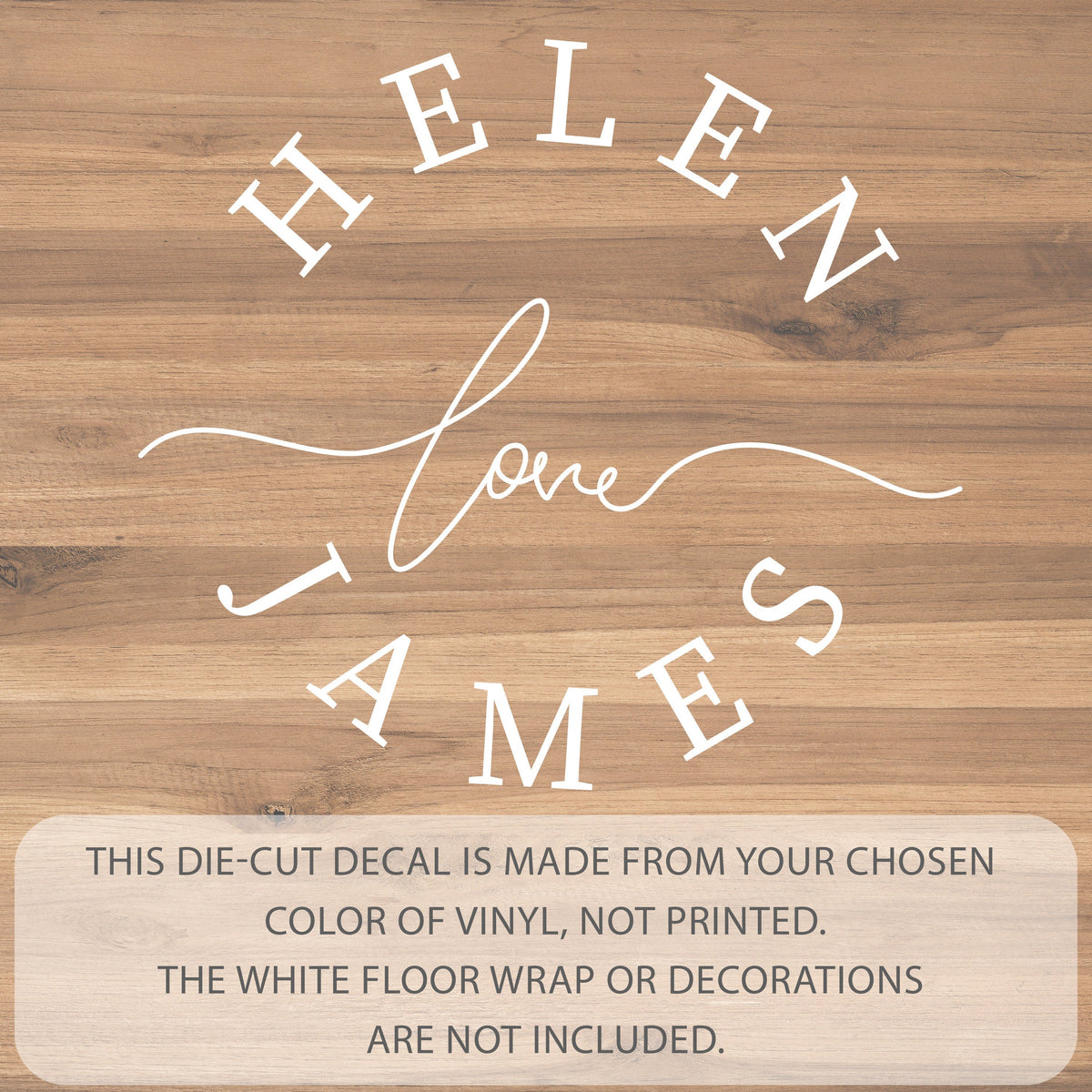 Circle Love Script Dance Floor Decal for Wedding shown at a wedding reception