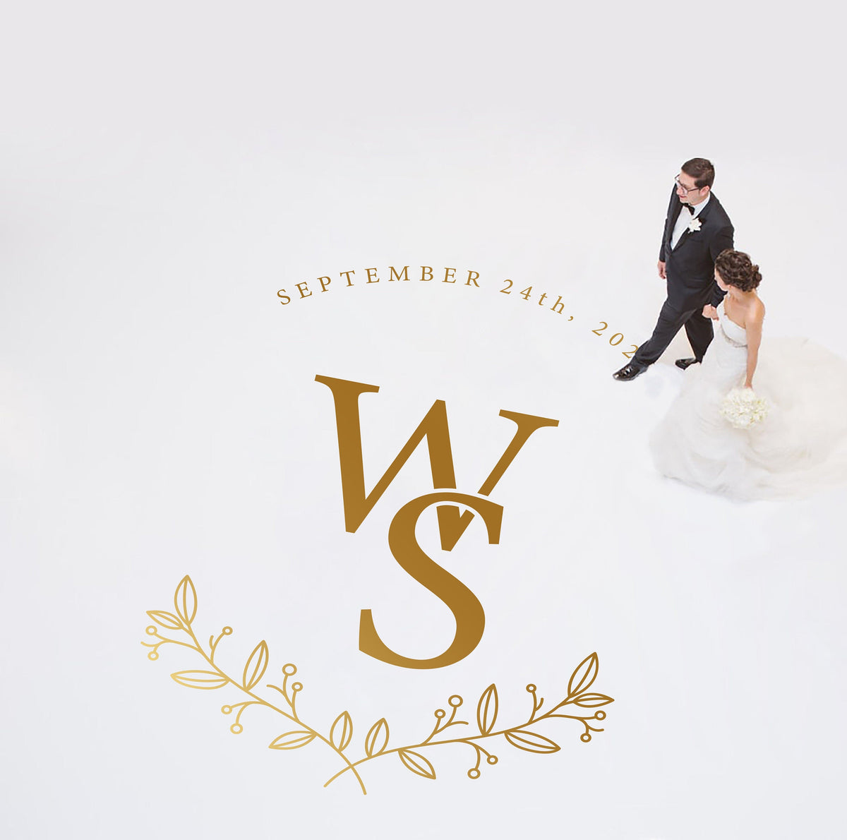 Overlapping Initials Dance Floor Decal for Wedding shown at a wedding reception