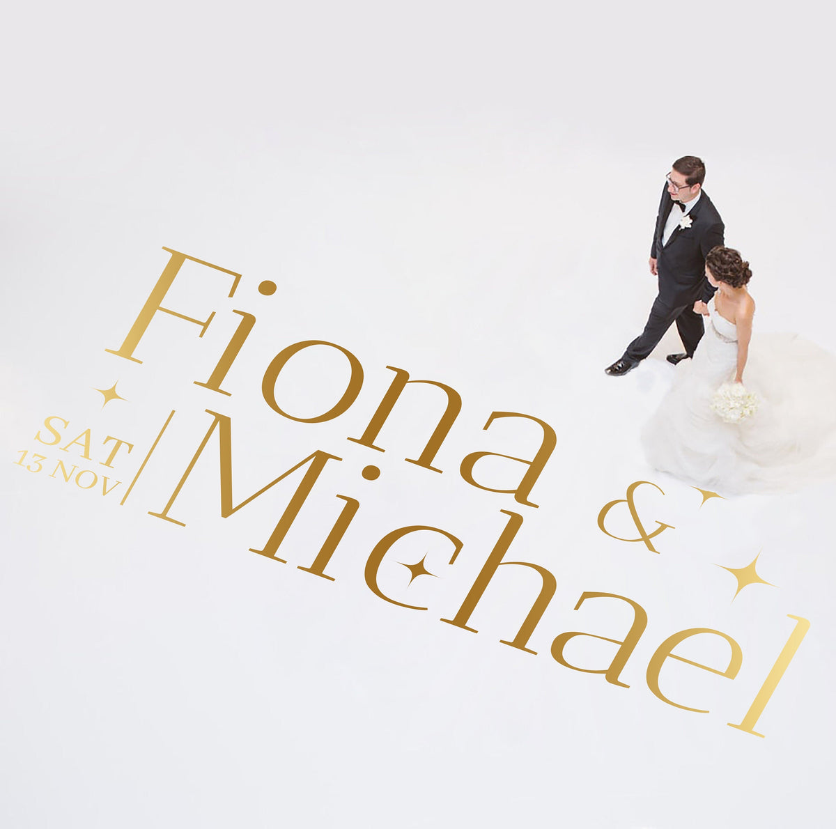 Offset Serif Sparkle Dance Floor Decal for Wedding shown at a wedding reception