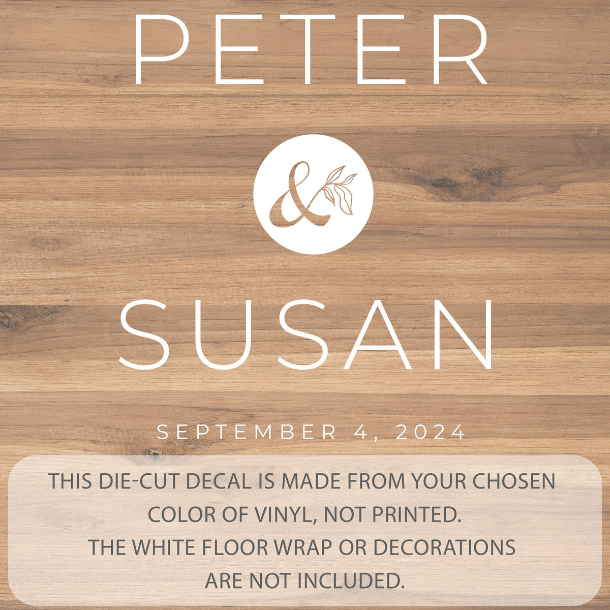 Thin Modern Capitals Dance Floor Decal for Wedding shown at a wedding reception