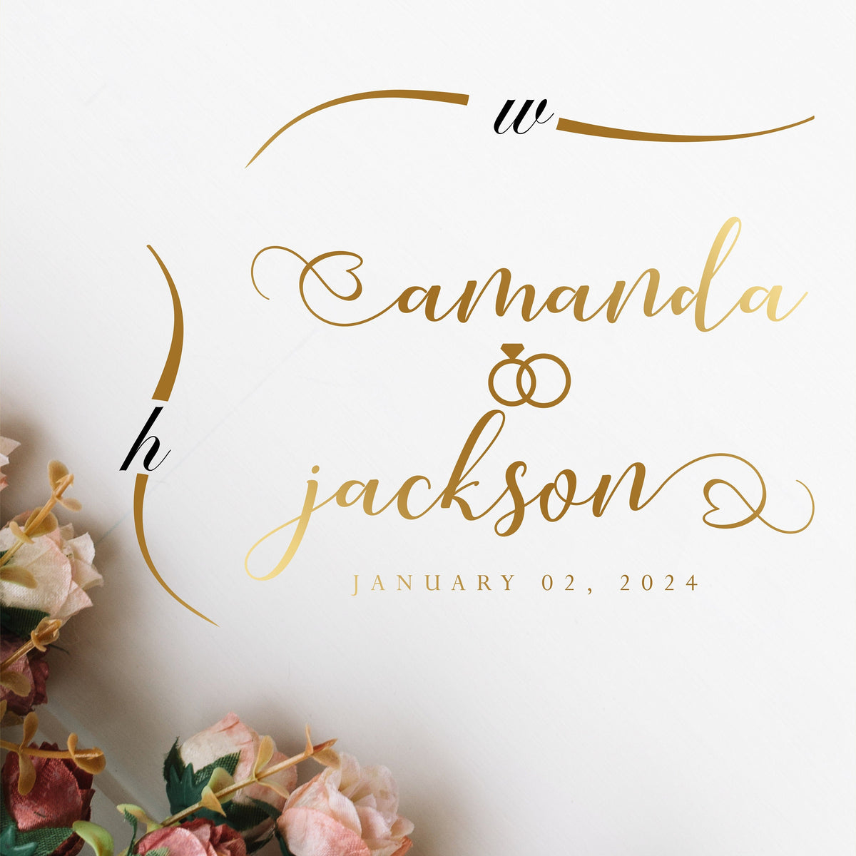 Wedding Rings Script Dance Floor Decal for Wedding shown at a wedding reception