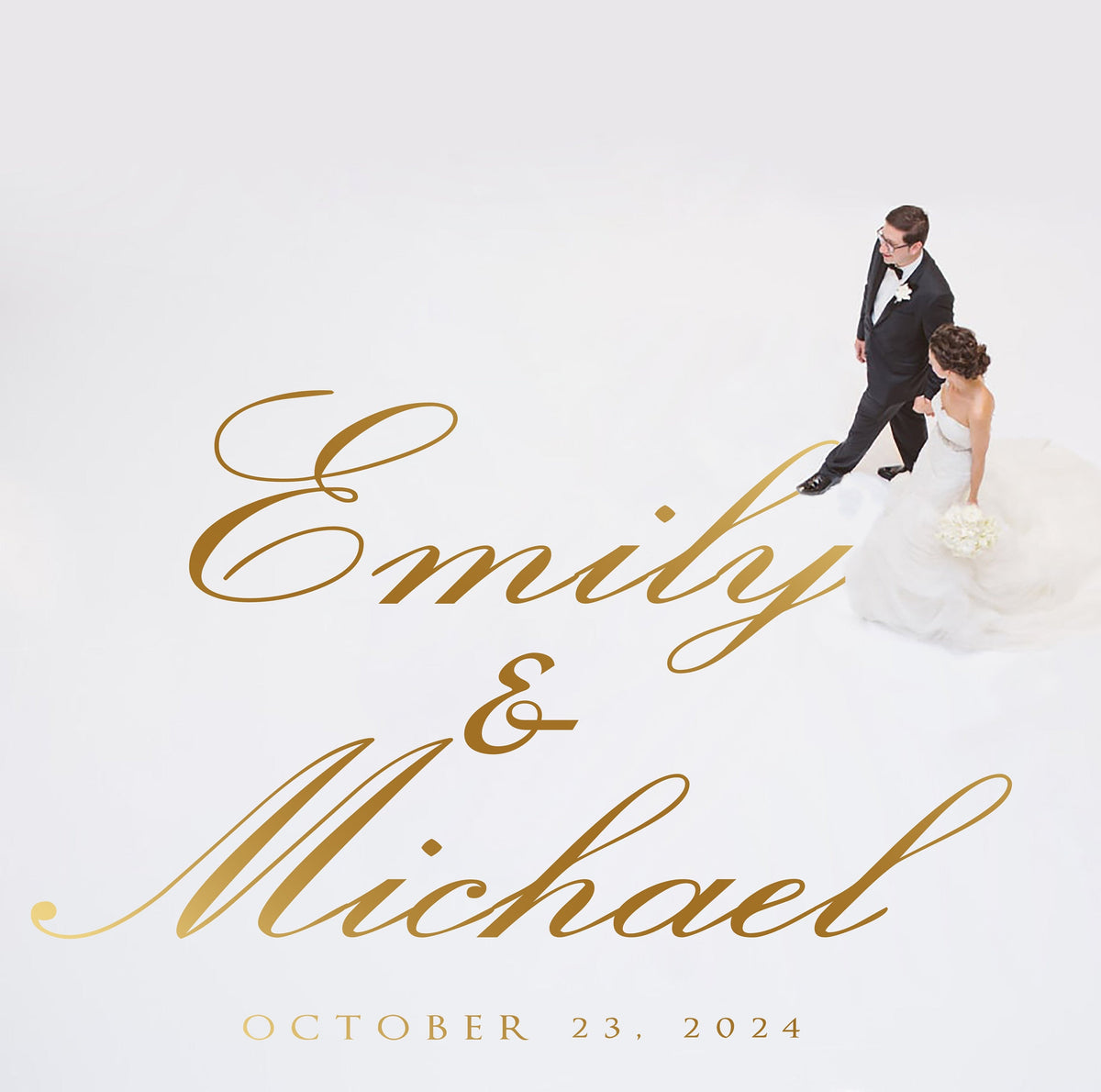 Grand Formal Script Dance Floor Decal for Wedding shown at a wedding reception