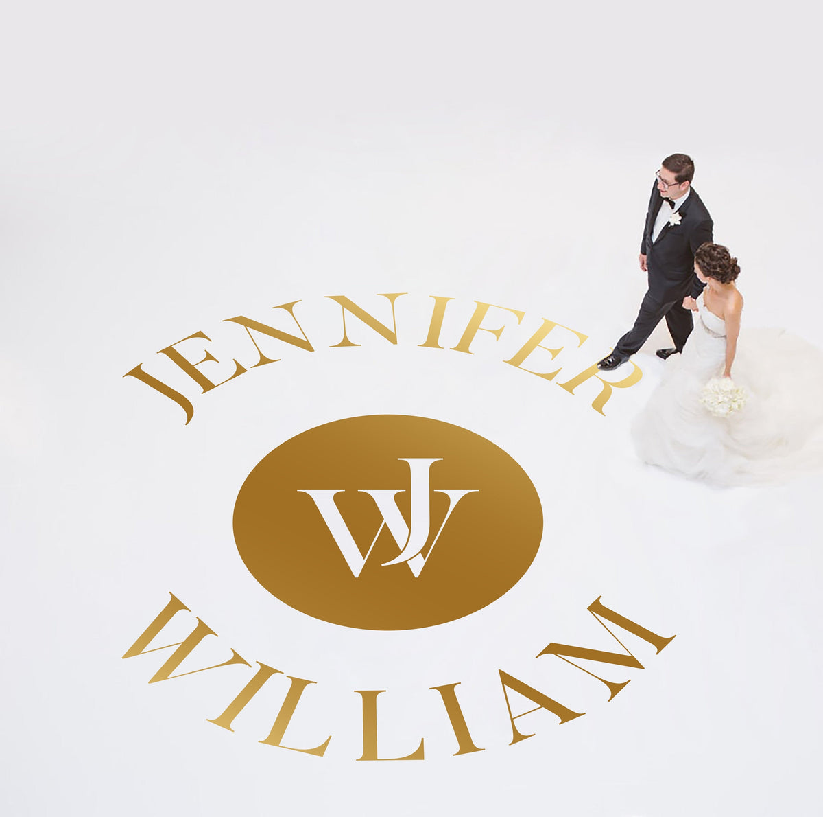 Interlocked Initials Seal Dance Floor Decal for Wedding shown at a wedding reception