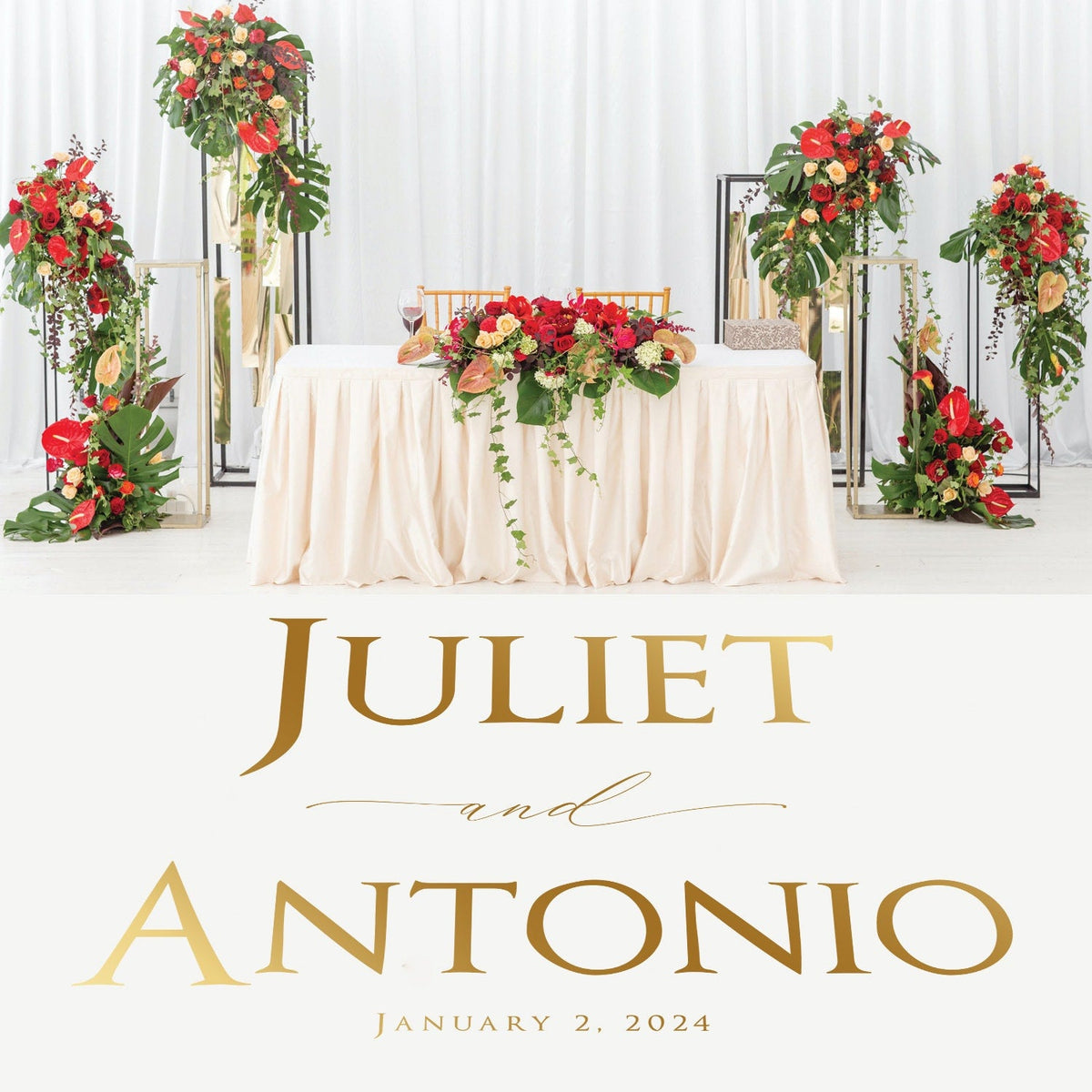 Grand Serif Names Dance Floor Decal for Wedding shown at a wedding reception
