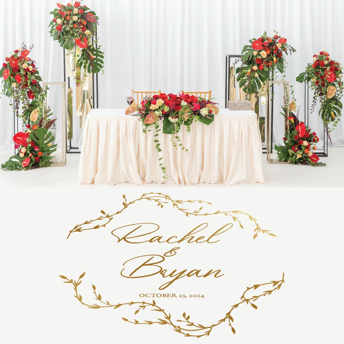Trailing Willow Vine Dance Floor Decal for Wedding shown at a wedding reception