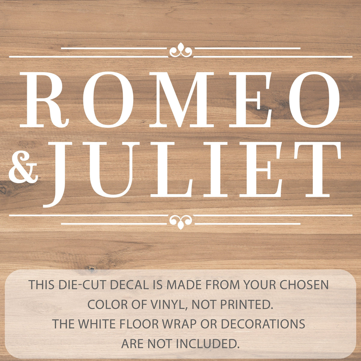 Editorial Serif Names Dance Floor Decal for Wedding shown at a wedding reception