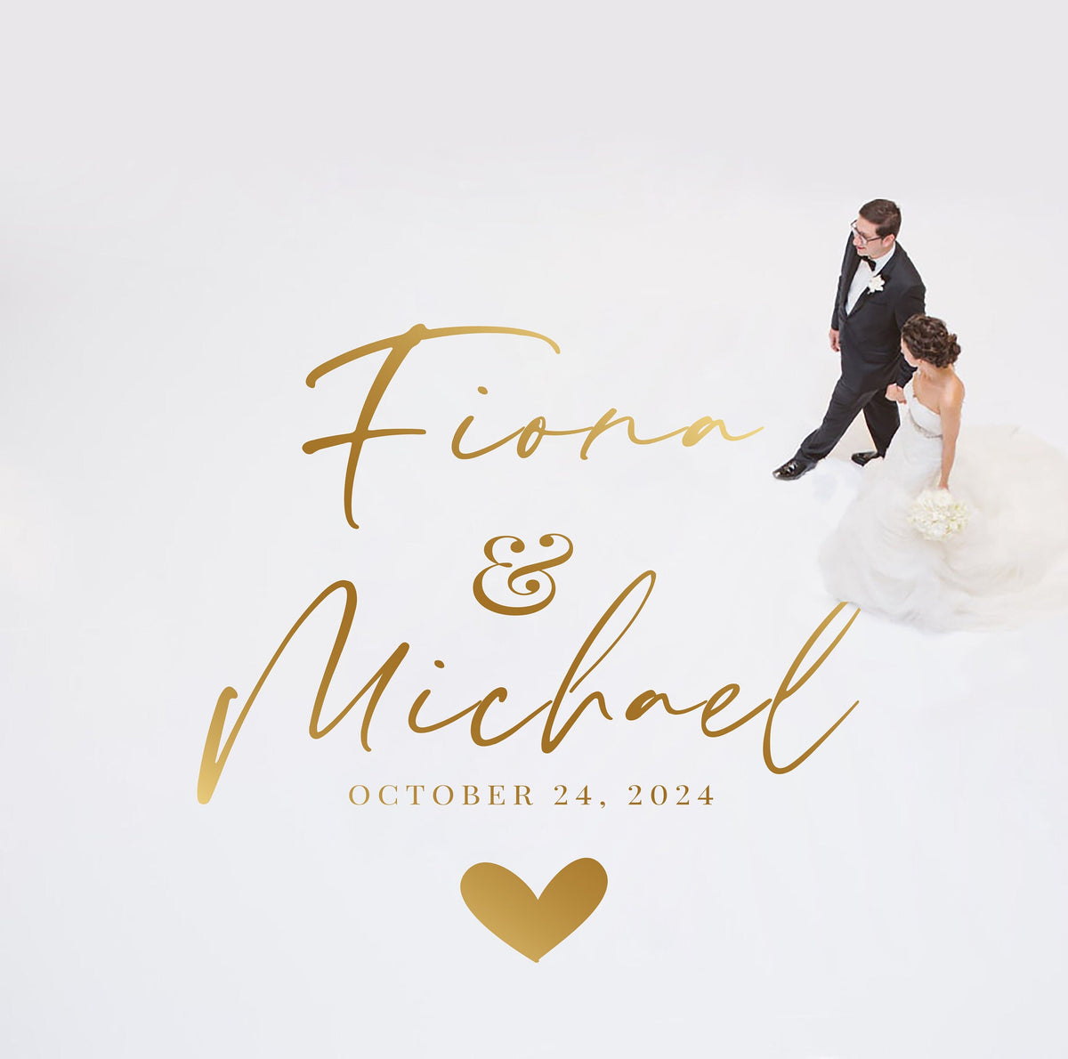 Airy Script Heart Dance Floor Decal for Wedding shown at a wedding reception