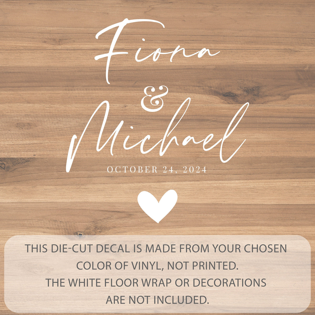Airy Script Heart Dance Floor Decal for Wedding shown at a wedding reception