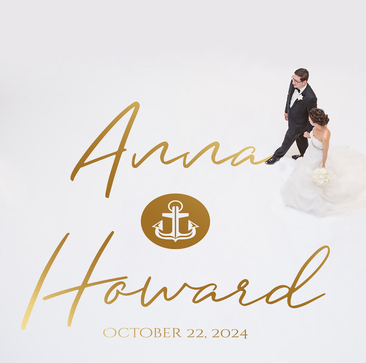 Anchor Seal Script Dance Floor Decal for Wedding shown at a wedding reception