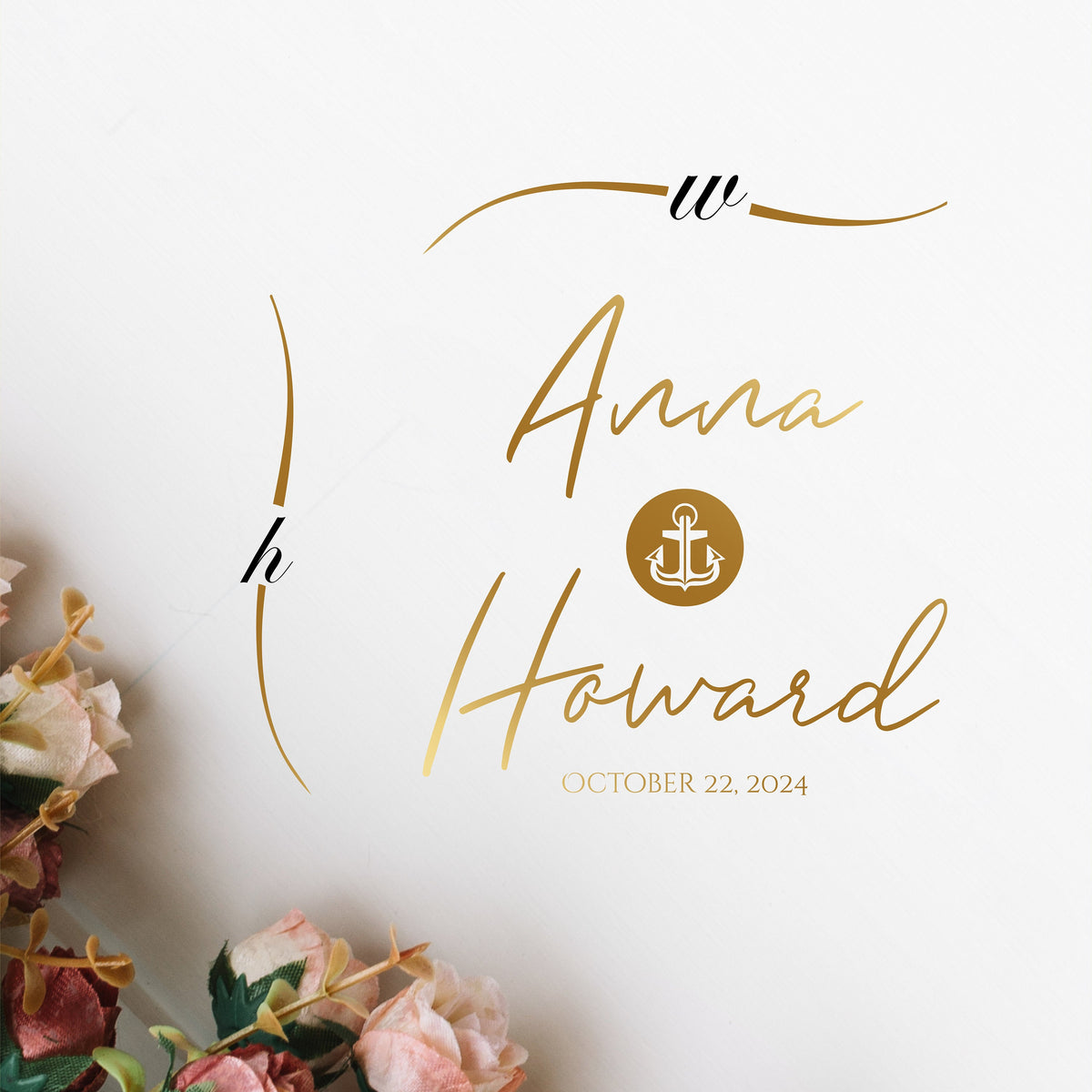 Anchor Seal Script Dance Floor Decal for Wedding shown at a wedding reception