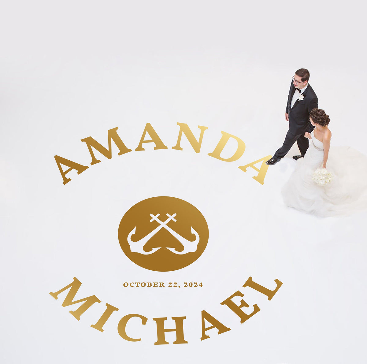 Nautical Anchor Names Dance Floor Decal for Wedding shown at a wedding reception