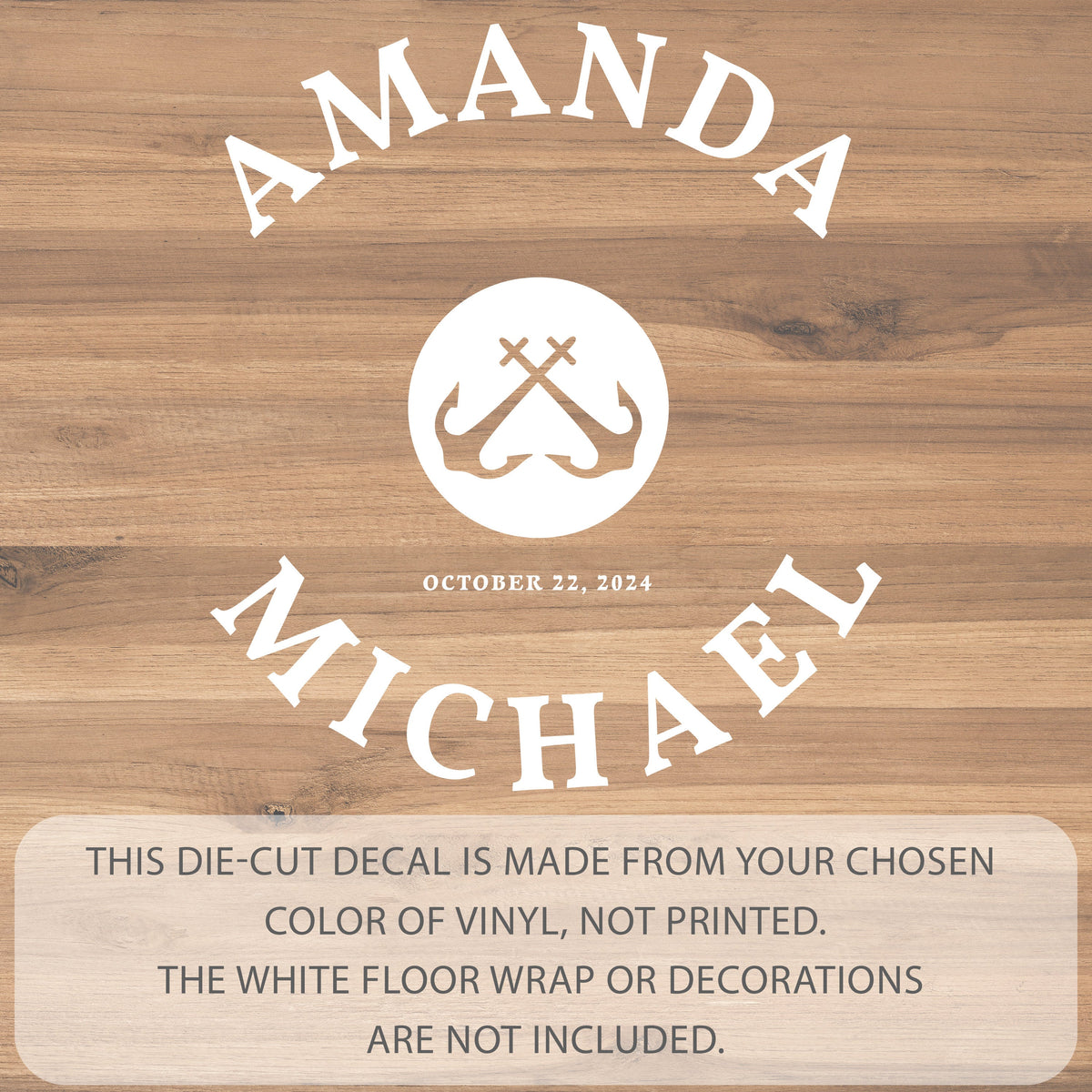 Nautical Anchor Names Dance Floor Decal for Wedding shown at a wedding reception