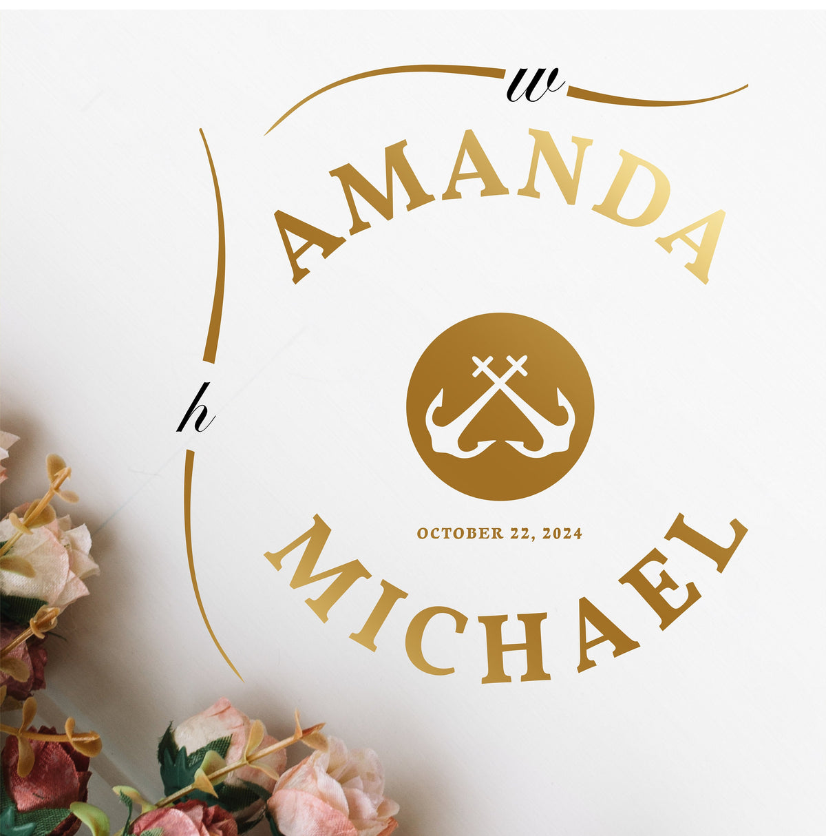 Nautical Anchor Names Dance Floor Decal for Wedding shown at a wedding reception