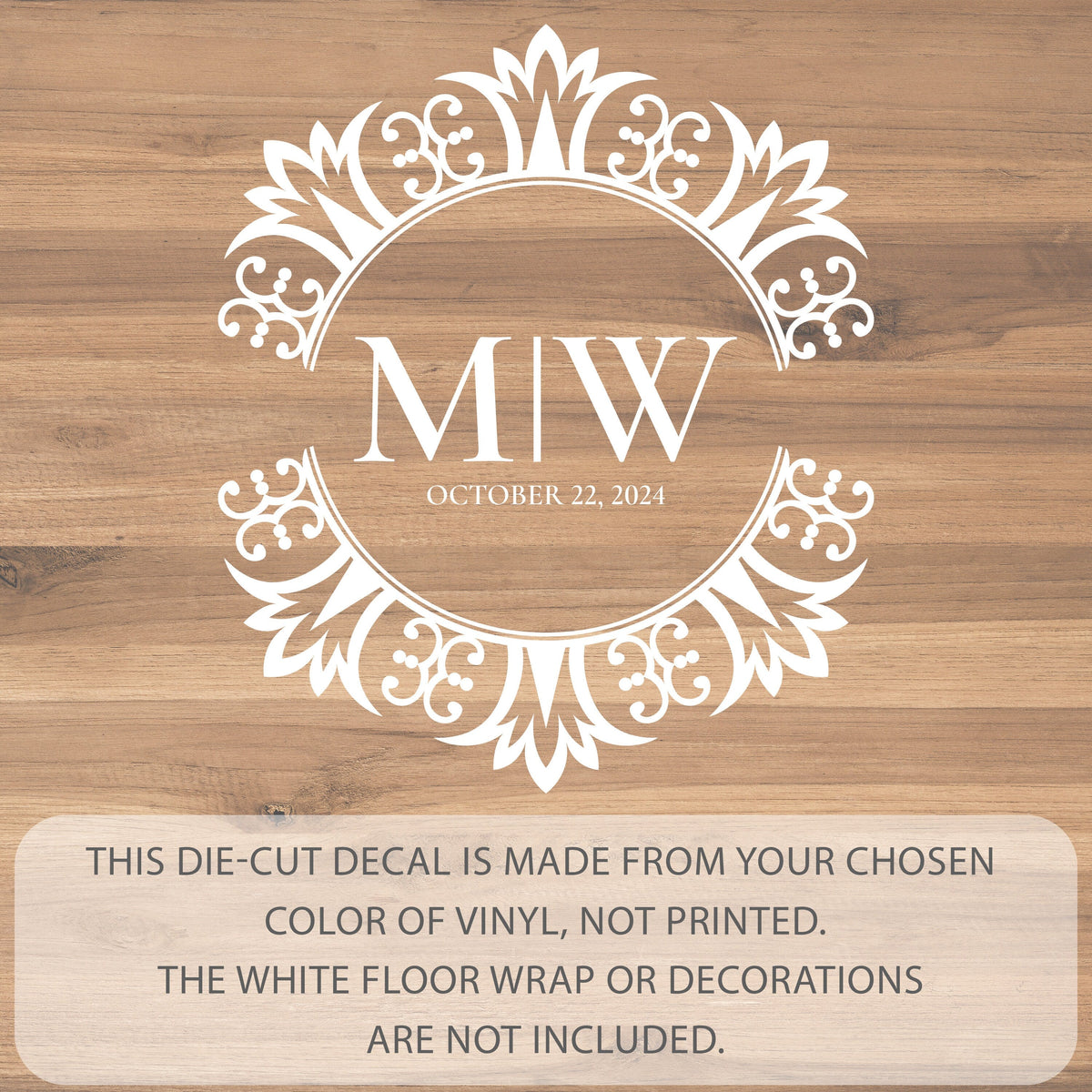 Royal Medallion Monogram Dance Floor Decal for Wedding shown at a wedding reception