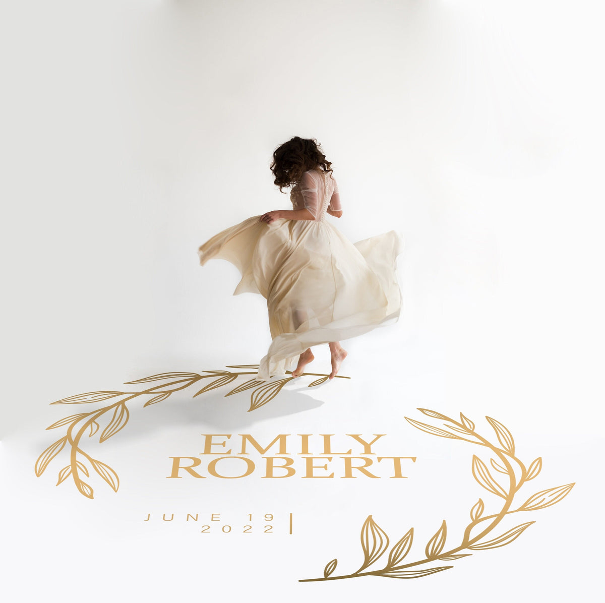 Leafy Wreath Dance Floor Decal for Wedding in gold on a white wedding dance floor