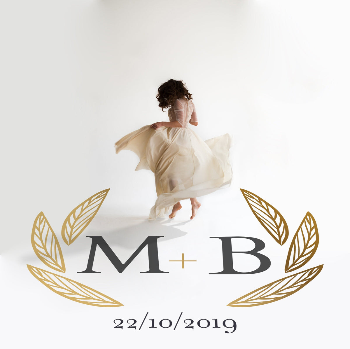 Bold Leaf Wreath Dance Floor Decal for Wedding in gold on a white wedding dance floor